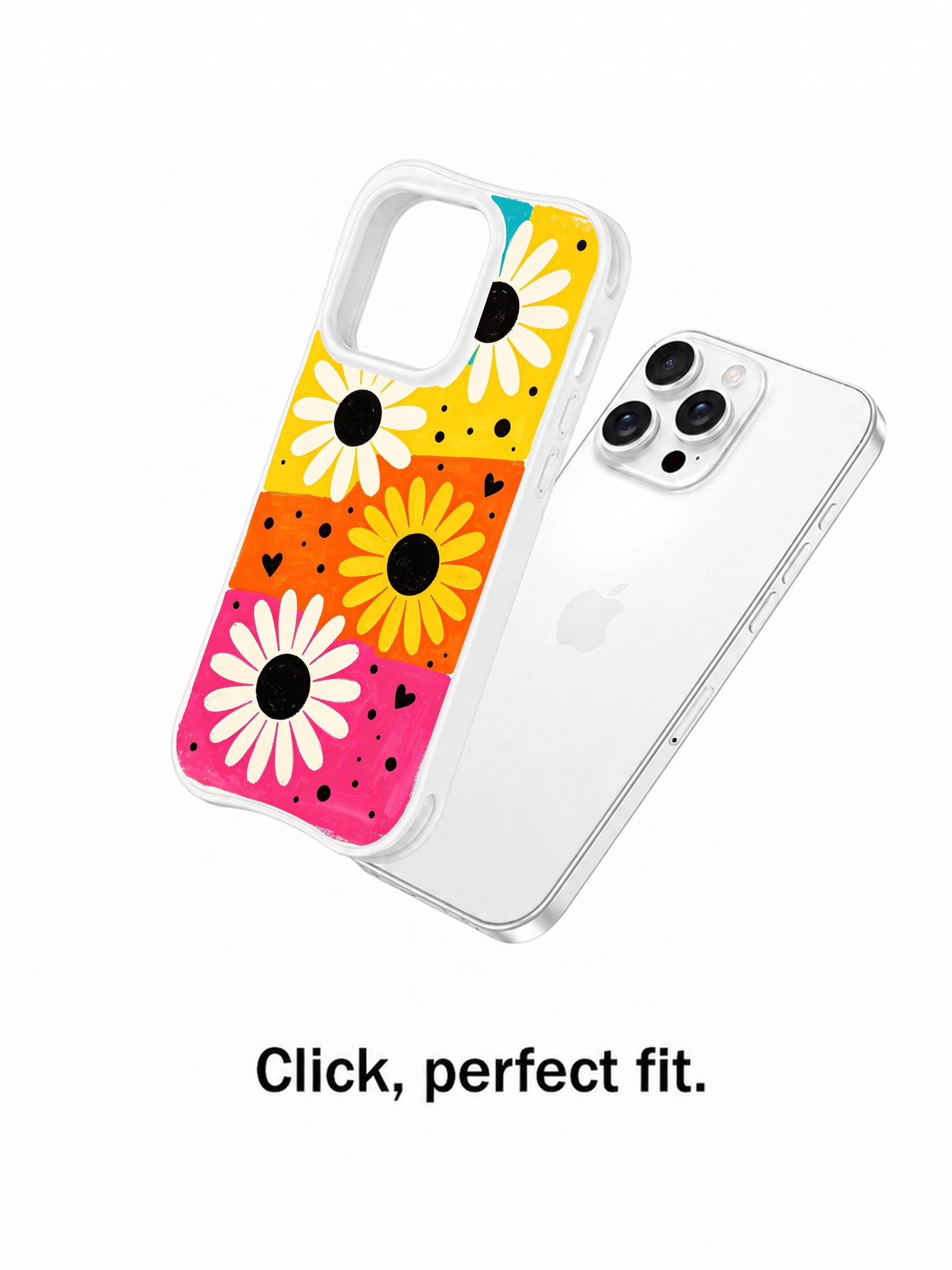 PhoneCasing iPhone 16 pro Case showcasing Candy Riot Daisies wavy frame pop floral artwork from Ruby Daze’s Daisy Love Riot series, durable shockproof art casing for iPhone 16 pro.