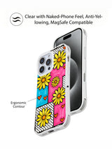 PhoneCasing iPhone 16 pro Case showcasing Lemon Pop Daisy Grid wavy frame retro candy street floral artwork from Ruby Daze’s Daisy Love Riot series, durable shockproof art casing for iPhone 16 pro.