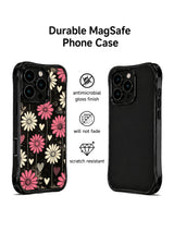 PhoneCasing iPhone 16 pro Case showcasing Pink Static Garden wavy frame vertical floral artwork from Ruby Daze’s Daisy Love Riot series, durable shockproof art casing for iPhone 16 pro.