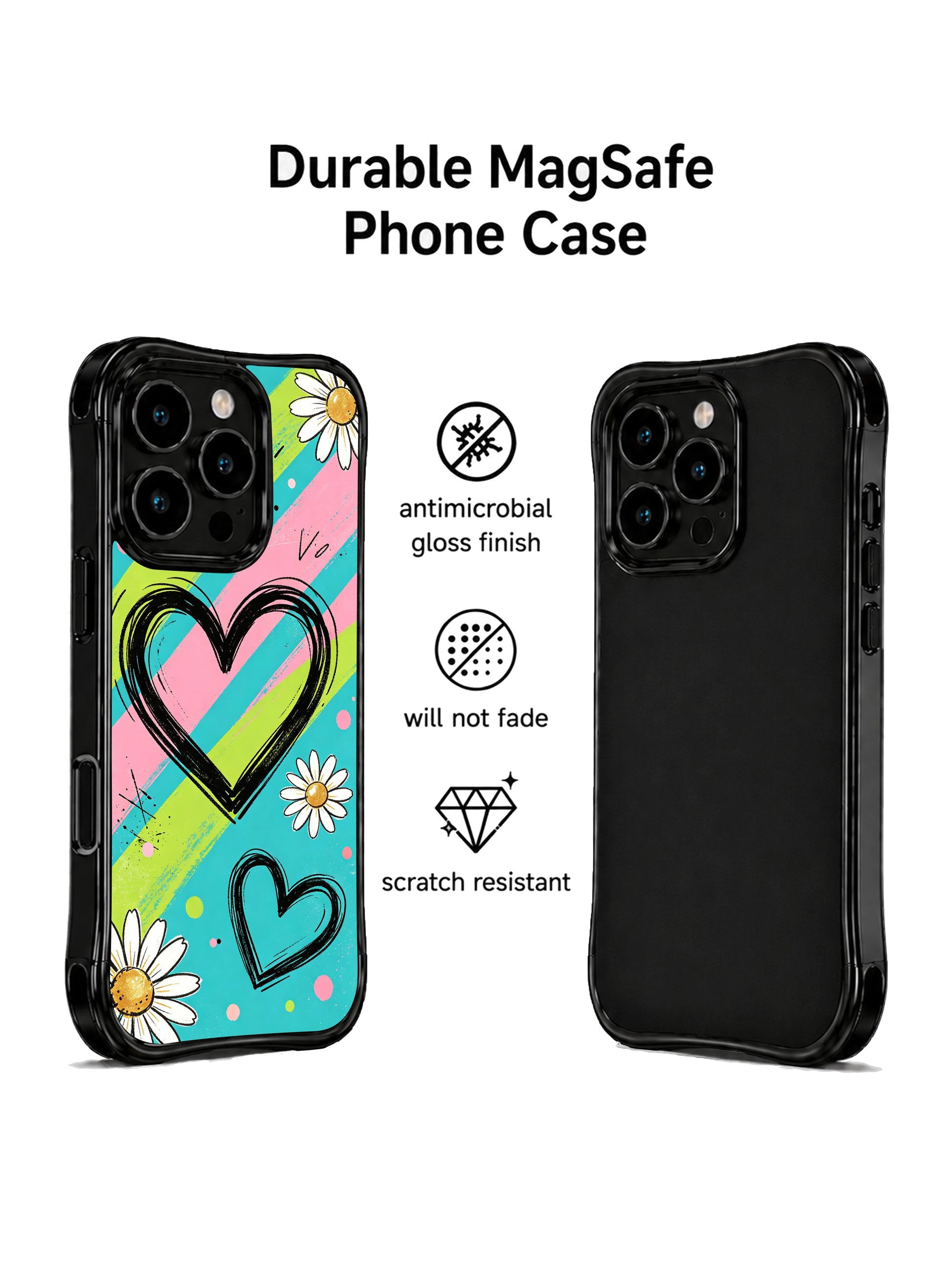 PhoneCasing iPhone 16 pro Case showcasing Red Stripe Daisy Signal wavy frame punk journal floral artwork from Ruby Daze’s Daisy Love Riot series, durable shockproof art casing for iPhone 16 pro.