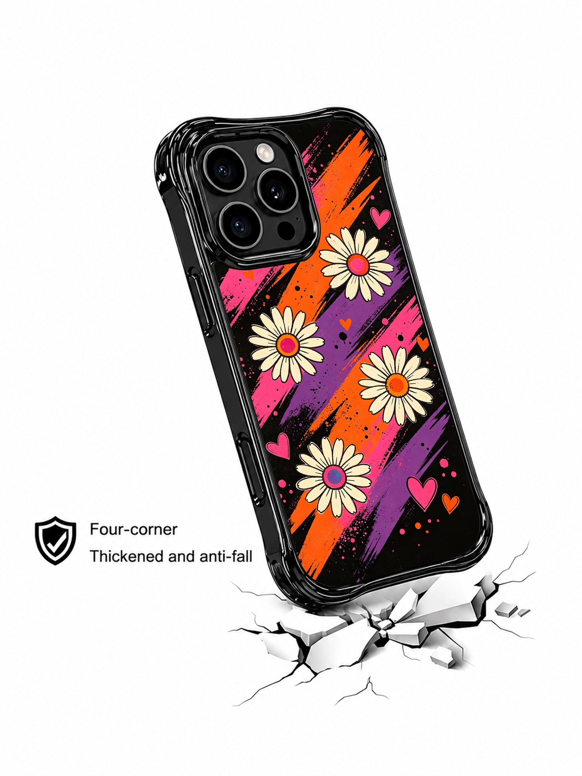 PhoneCasing iPhone 16 pro Case showcasing Velvet Wave Blossoms wavy frame fantasy psychedelic floral artwork from Ruby Daze’s Daisy Love Riot series, durable shockproof art casing for iPhone 16 pro.