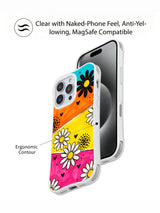 PhoneCasing iPhone 16 pro Case displaying Daisy Love Carnival loud vivid retro carnival street floral graphic from Ruby Daze Daisy Love Riot series, durable shockproof art casing for iPhone 16 pro.