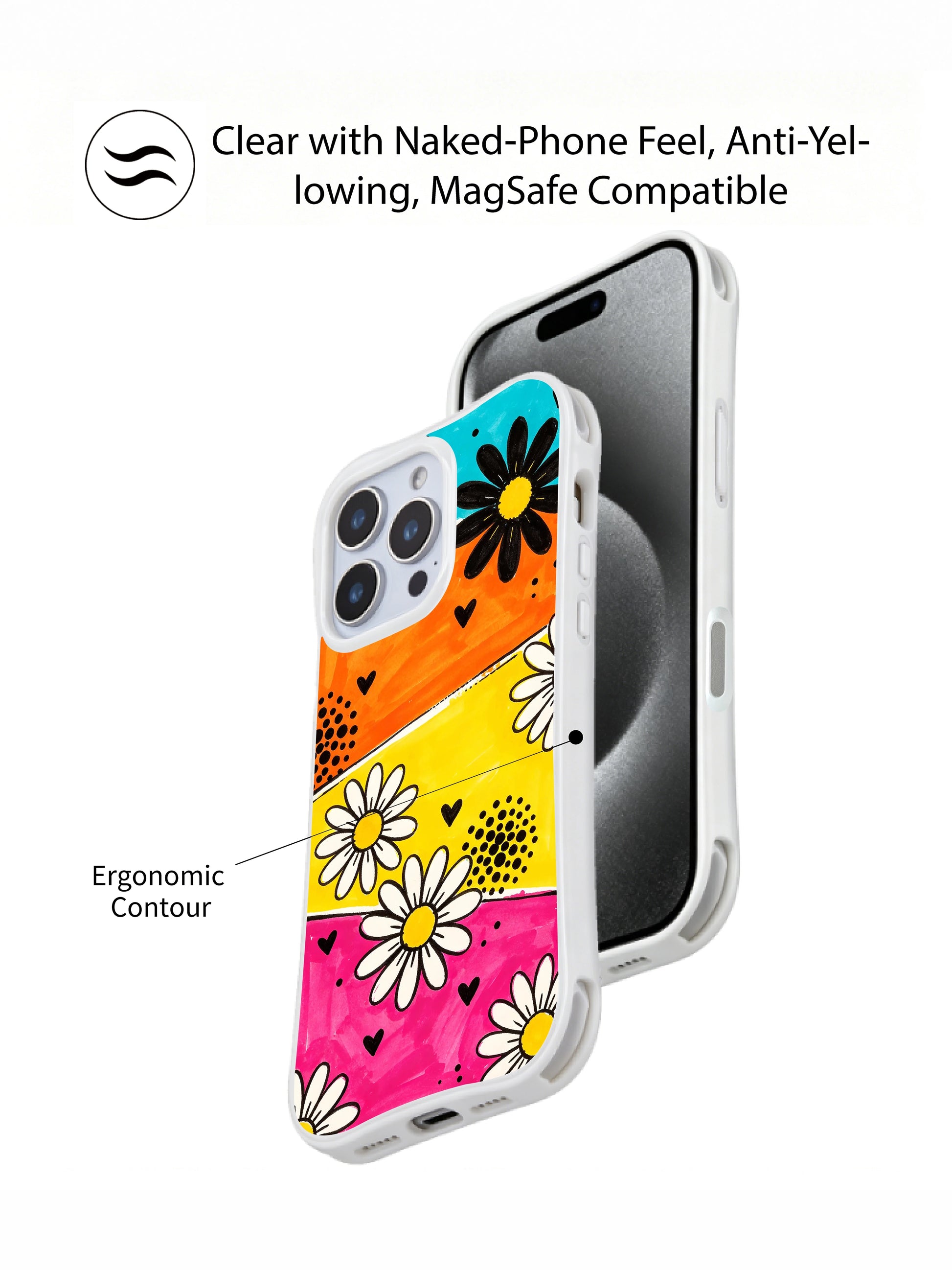 PhoneCasing iPhone 16 pro Case displaying Daisy Love Carnival loud vivid retro carnival street floral graphic from Ruby Daze Daisy Love Riot series, durable shockproof art casing for iPhone 16 pro.