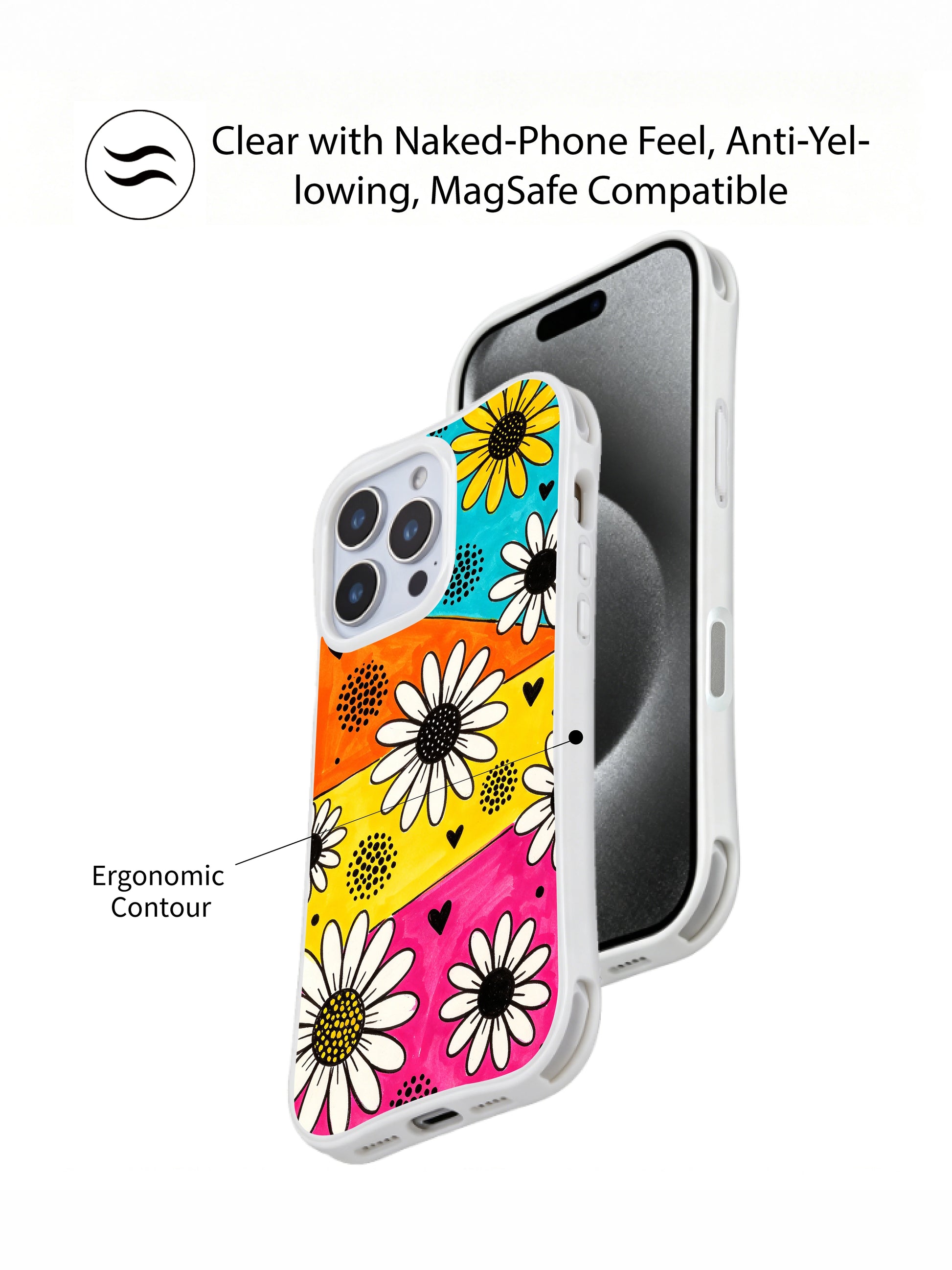 PhoneCasing iPhone 16 pro Case displaying Daisy Love Carnival loud vivid retro carnival street floral graphic from Ruby Daze Daisy Love Riot series, durable shockproof art casing for iPhone 16 pro.