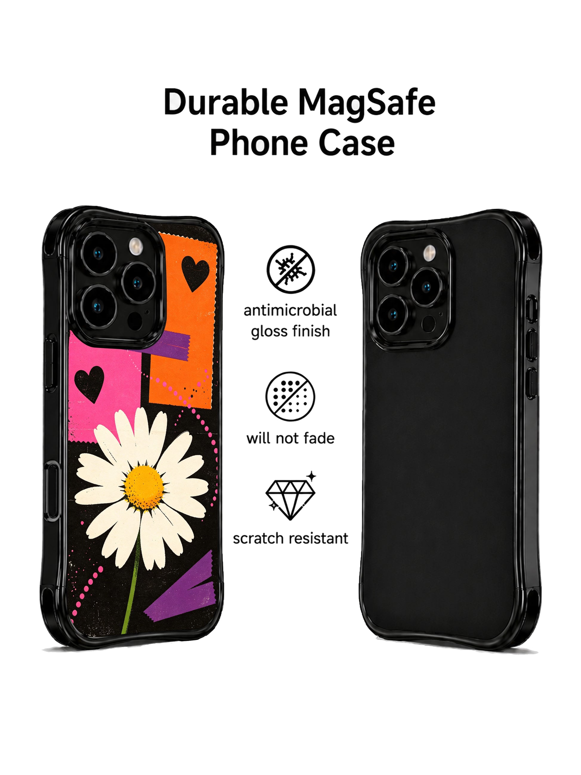 PhoneCasing iPhone 16 pro Case displaying White Daisy Street Poster bold raw urban collage floral graphic from Ruby Daze Daisy Love Riot series, durable shockproof art casing for iPhone 16 pro.