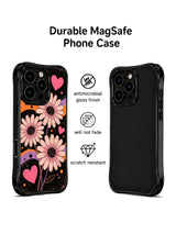 PhoneCasing iPhone 16 pro Case displaying Soft Pink Flower Signal tender bold dark retro fluid floral graphic from Ruby Daze Daisy Love Riot series, durable shockproof art casing for iPhone 16 pro.