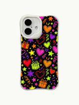 PhoneCasing Daisy Vale exclusive iPhone 16 plus case, one-of-a-kind art piece themed around a magical neon candy party.
