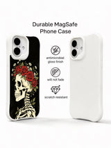 PhoneCasing dark romantic dark-bloom skeleton iPhone 16 Case, vintage ink drawn crown rose goth design, UV-printed anti-drop protective iPhone 16 cover
