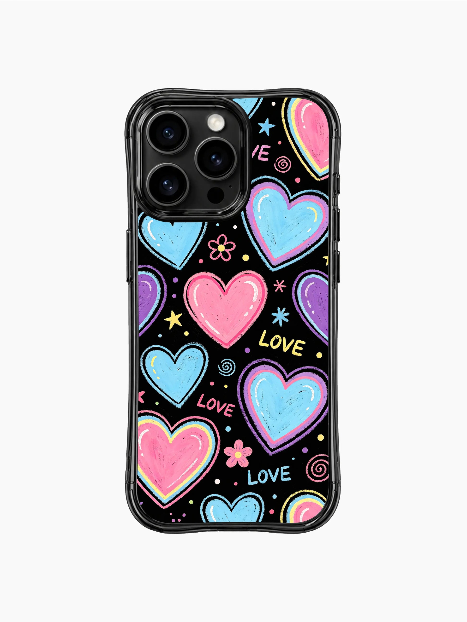 PhoneCasing iPhone 13 Pro Max casing dark night canvas filled with light bubblegum candy hearts, relaxed cute daily wear phone case.