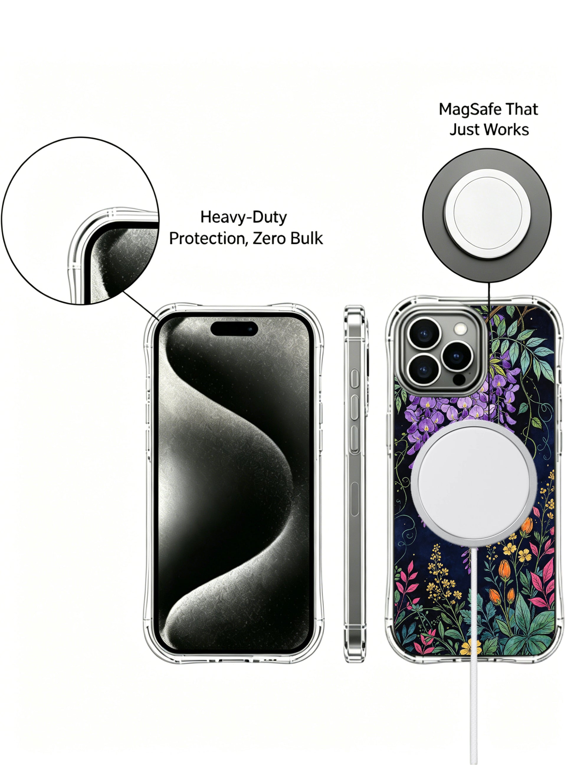 PhoneCasing iPhone 13 pro max Case with a dark floral print that evokes the feeling of love and gentle breeze.