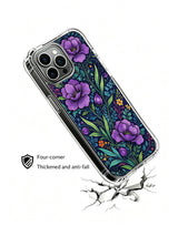 PhoneCasing iPhone 16 Pro Max Case showcasing a dark floral reverie by Elias Nocturne. Purple peonies and wildflowers, aesthetic illustrated case for everyday use.