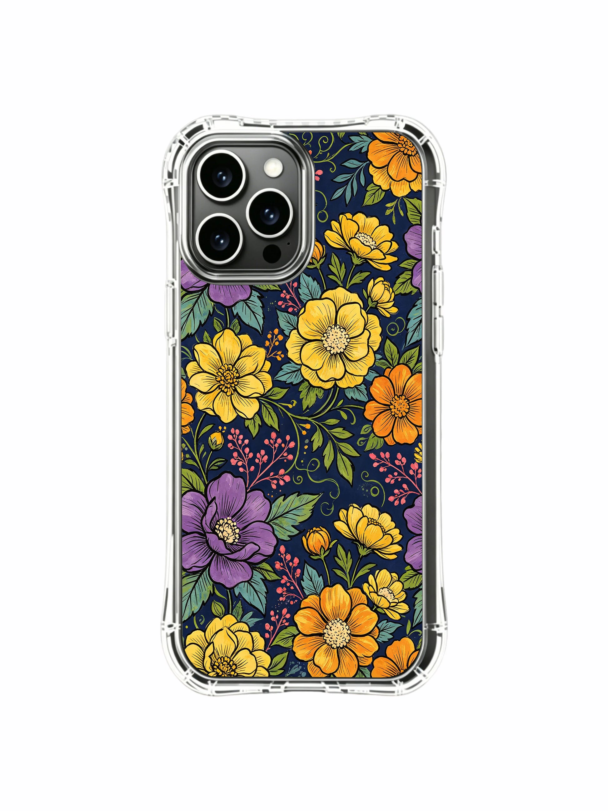 PhoneCasing iPhone 16 Pro Max Case with a dark garden and pink accents, a lively yet mature floral pattern.