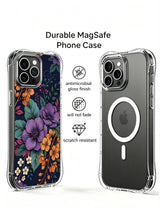 PhoneCasing iPhone 16 Pro Max Case with the Dark Romantic Botanical design. Lush flowers and teal leaves, scratch-resistant protective case made in California.