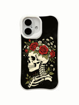 PhoneCasing darkness-nurtures-bloom skeleton flower crown iPhone 16 Case, goth wearable art themed on vitality growing from darkness, MagSafe snap-fit scratch resistant everyday iPhone 16 casing