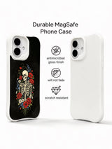 PhoneCasing dark romance death & life balance skeleton iPhone 16 Case, vintage botanical goth floral design with abundant mixed blooms, UV-printed anti-drop protective iPhone 16 cover
