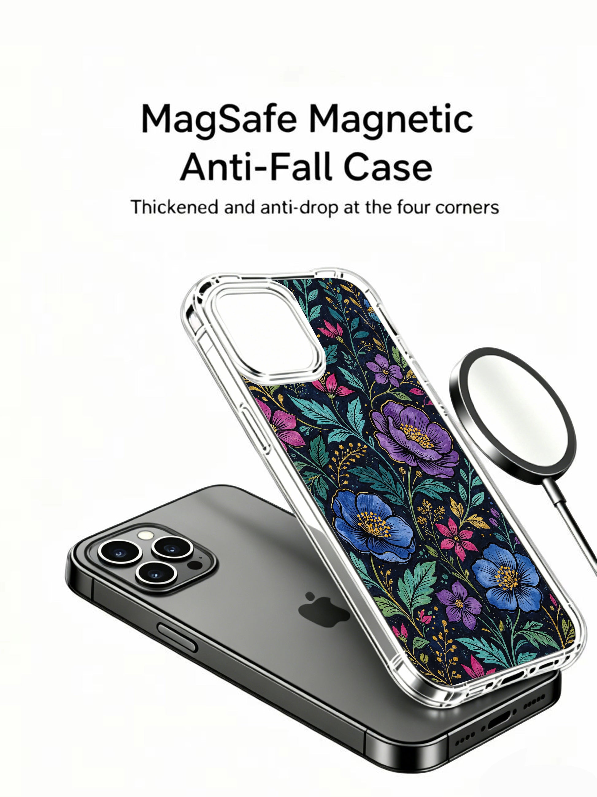 PhoneCasing iPhone 16 Pro Max Case with deep blue peonies on a dark background, a sophisticated floral cover.