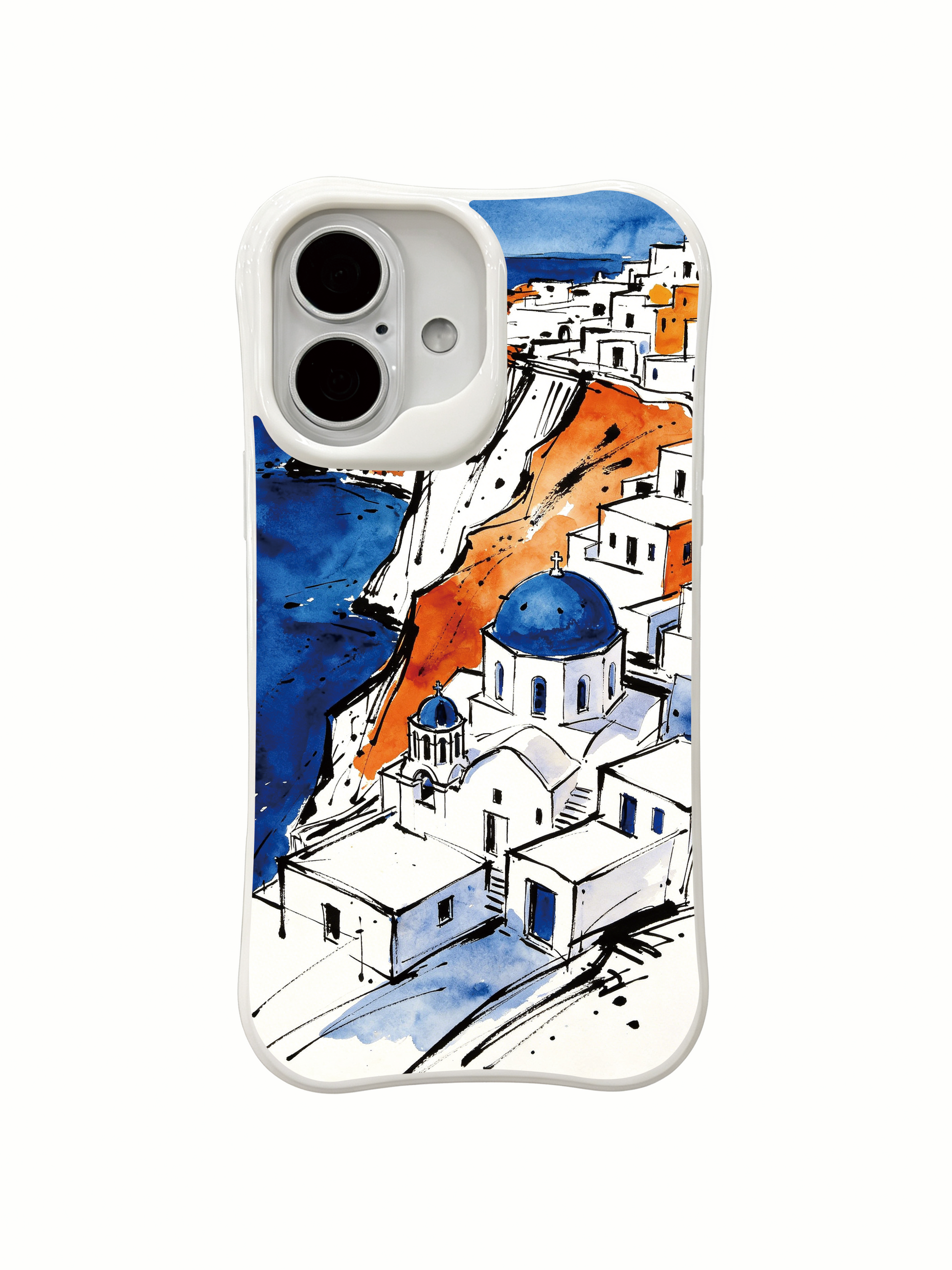 PhoneCasing deep blue Santorini iPhone 16 Case, premium illustrated design