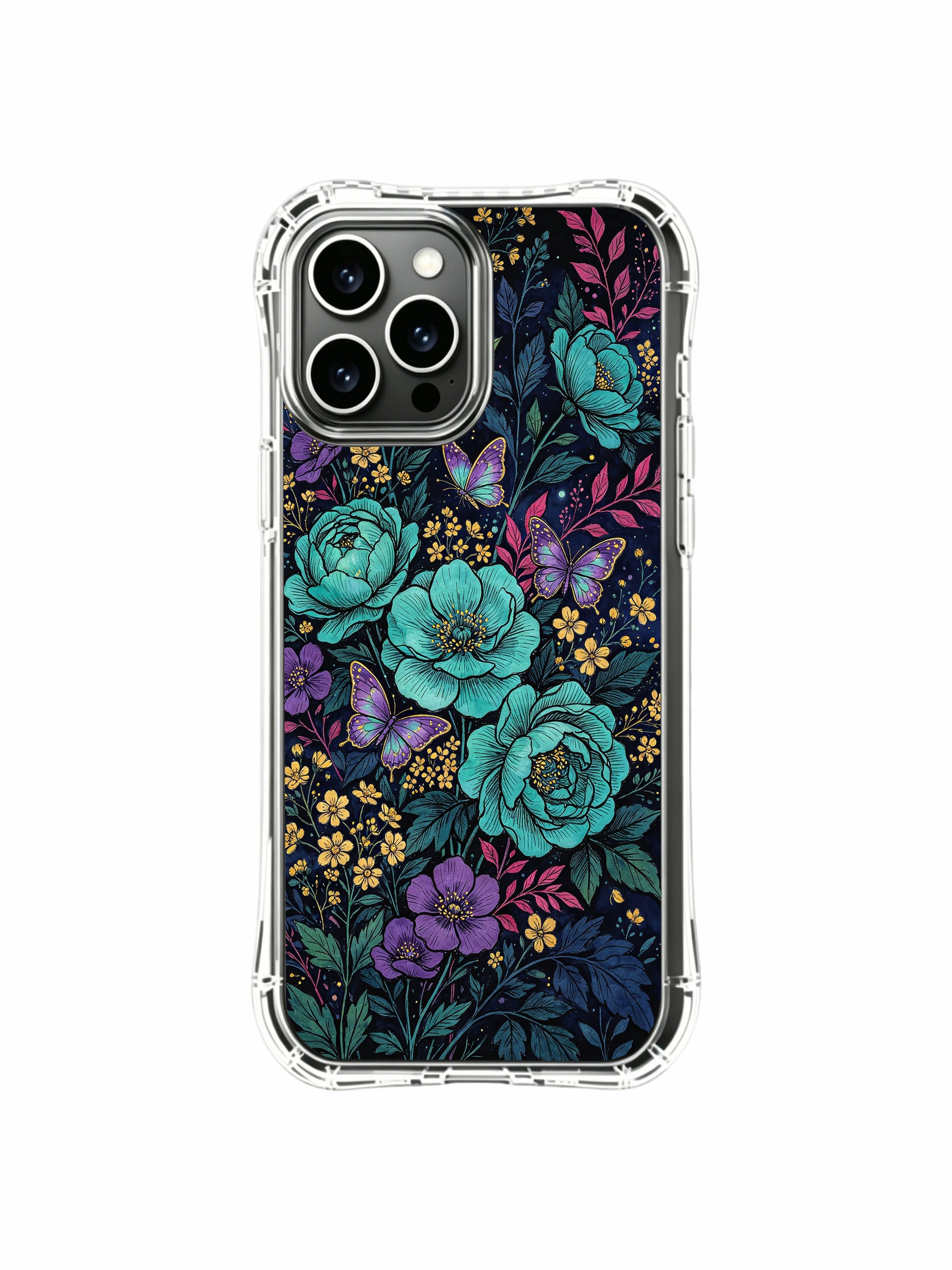 PhoneCasing iPhone 13 pro max Case with deep indigo dream garden blooms, a classic dark floral aesthetic with iridescent accents.