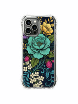 Deep indigo and jade blooms on an iPhone 13 Pro Max case