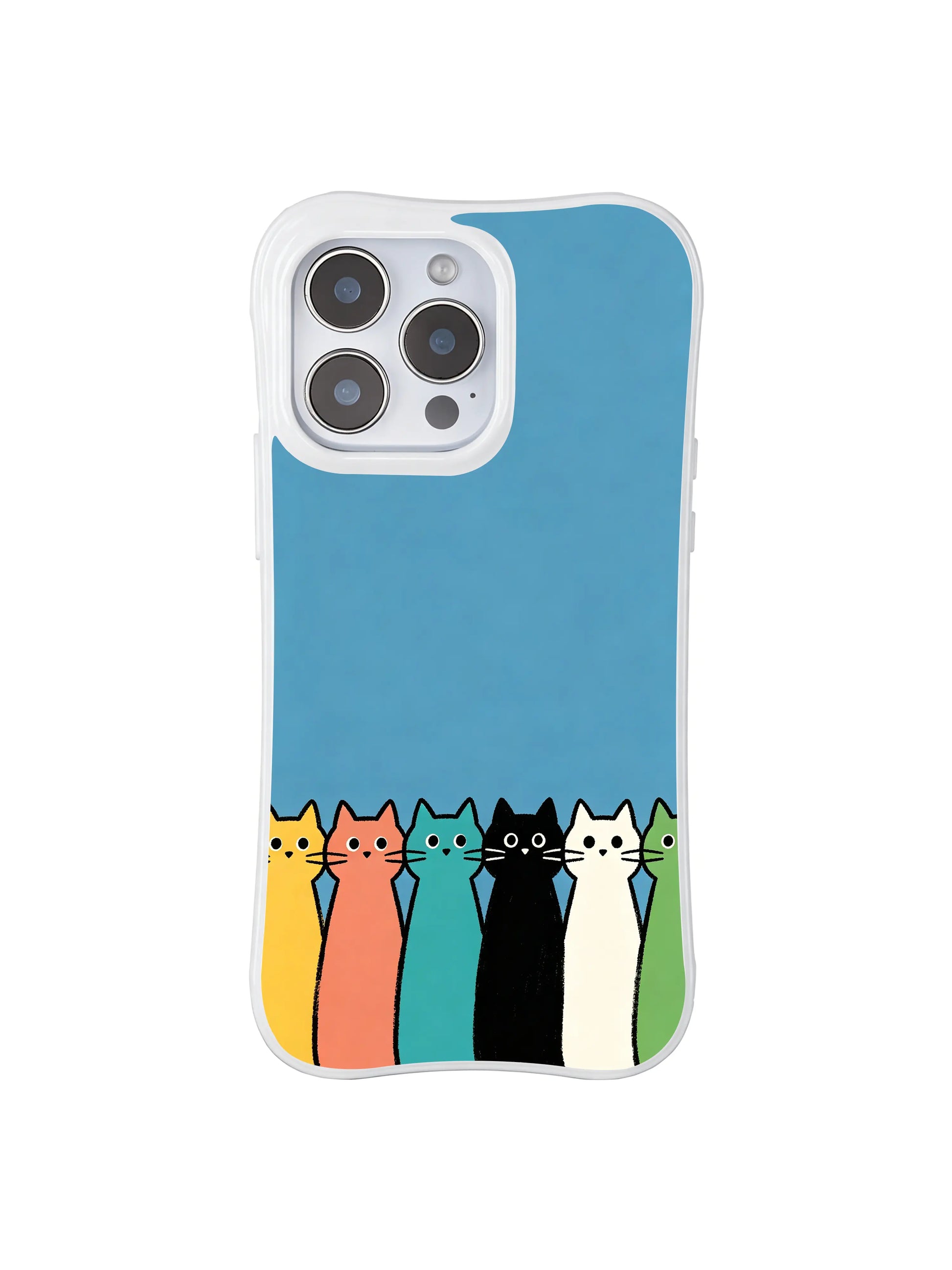PhoneCasing iPhone 16 Pro Max with Delightful Messy Cats art, whimsical felines in a casual line representing order and freedom