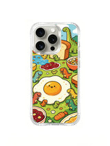 Dinosaur pancake-field artwork on an iPhone 16 Pro case