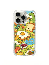 Dinosaur sunny-side-up artwork on an iPhone 16 Pro case