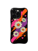PhoneCasing iPhone 16 pro Case with authentic worn faded spray grunge grain & soft silky ribbon brush texture, exclusive Ruby Daze Velvet Wave Blossoms floral artwork, scratch-proof wavy phone protection.