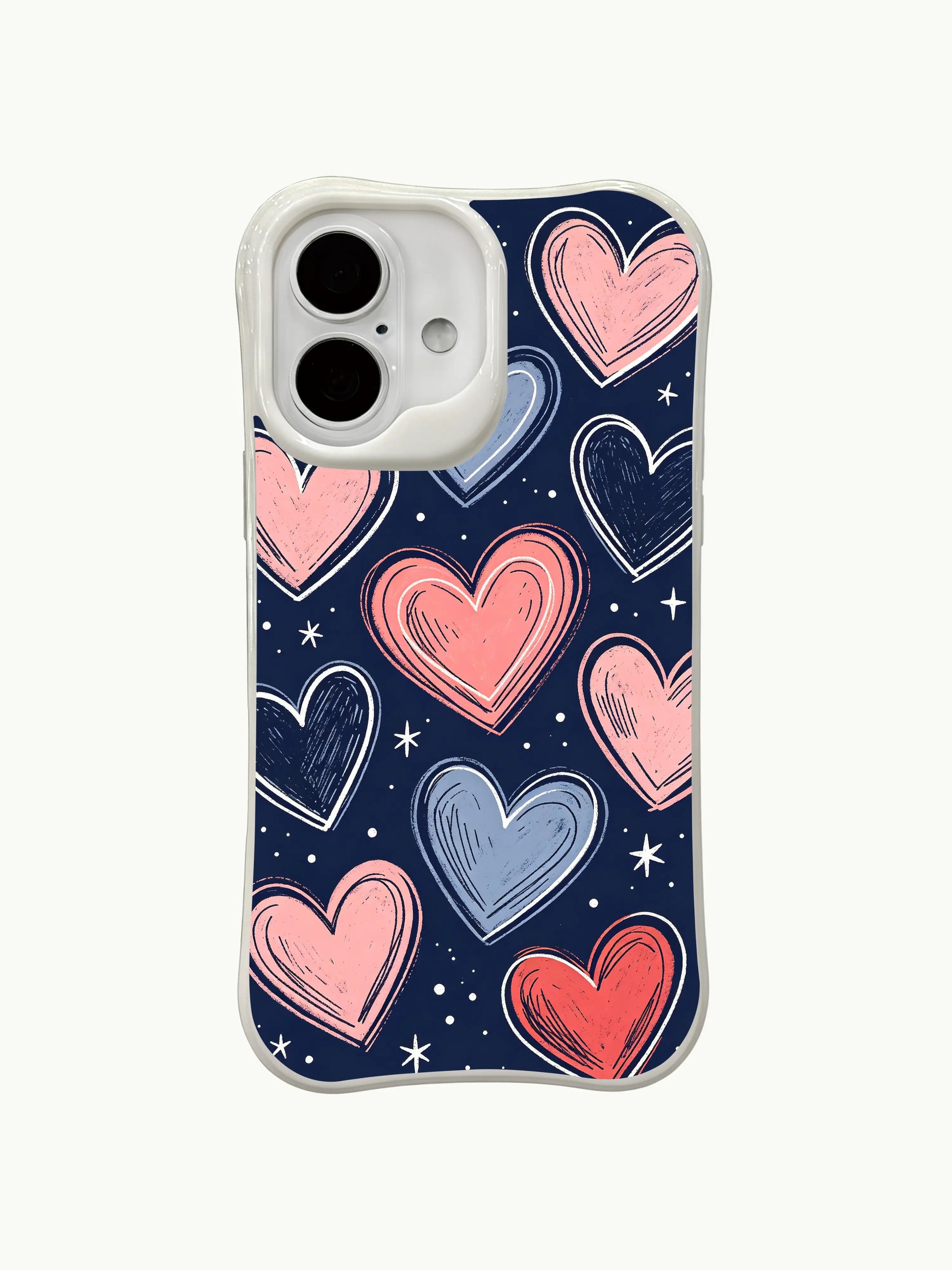 PhoneCasing doodle hearts in night iPhone 16 plus case, magical scene of hearts floating in a starry dark sky.