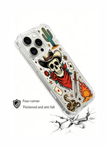 Western skull with daggers, horseshoe and rose artwork on an iPhone 15 Pro case