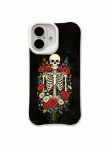 PhoneCasing double-sided white blank mockup Eternal Night Bloom iPhone 16 Case, front full-wrap lush garden skeleton + plain white back display, seamless wrap print anti-scratch hard shell, MagSafe compatible slim protective iPhone 16 cover