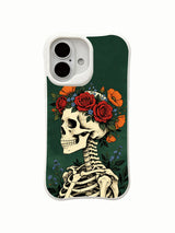PhoneCasing double-sided white blank mockup Deep Forest Crown iPhone 16 Case, front full-wrap woodland crown skeleton + plain white back display, seamless wrap print anti-scratch hard shell, MagSafe compatible slim protective iPhone 16 cover