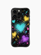 PhoneCasing iPhone 13 Pro Max cover all-over floating scribble heart cosmic doodle pattern, capturing soft whimsical stargazing romance, long-wearing durable protective casing.