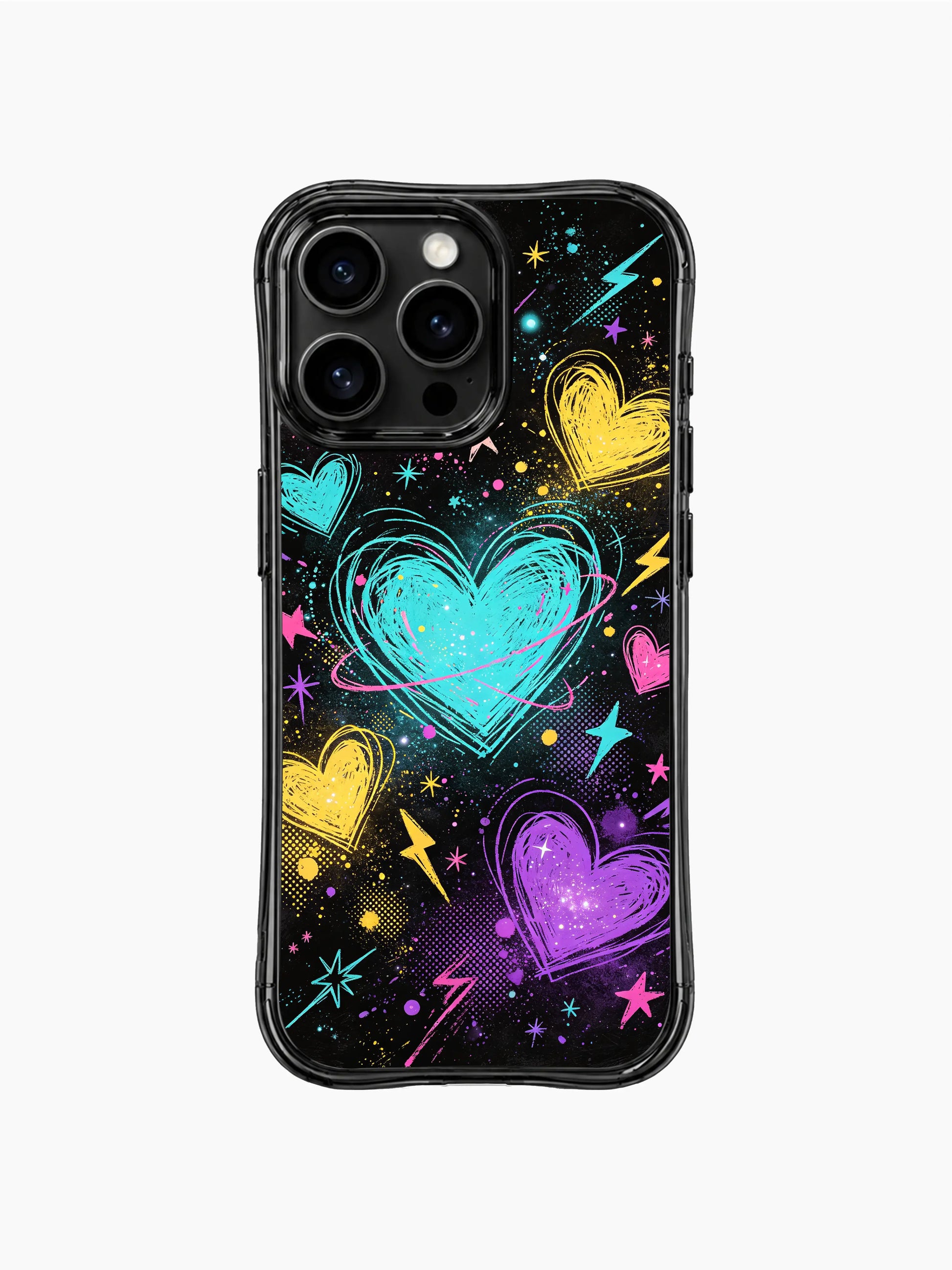 PhoneCasing iPhone 13 Pro Max cover all-over floating scribble heart cosmic doodle pattern, capturing soft whimsical stargazing romance, long-wearing durable protective casing.