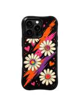 PhoneCasing iPhone 16 pro Case with ethereal midnight garden ribbon swirl floral layout full of hidden mystic charm, Ruby Daze Velvet Wave Blossoms signature collection, MagSafe wavy black protective art casing.