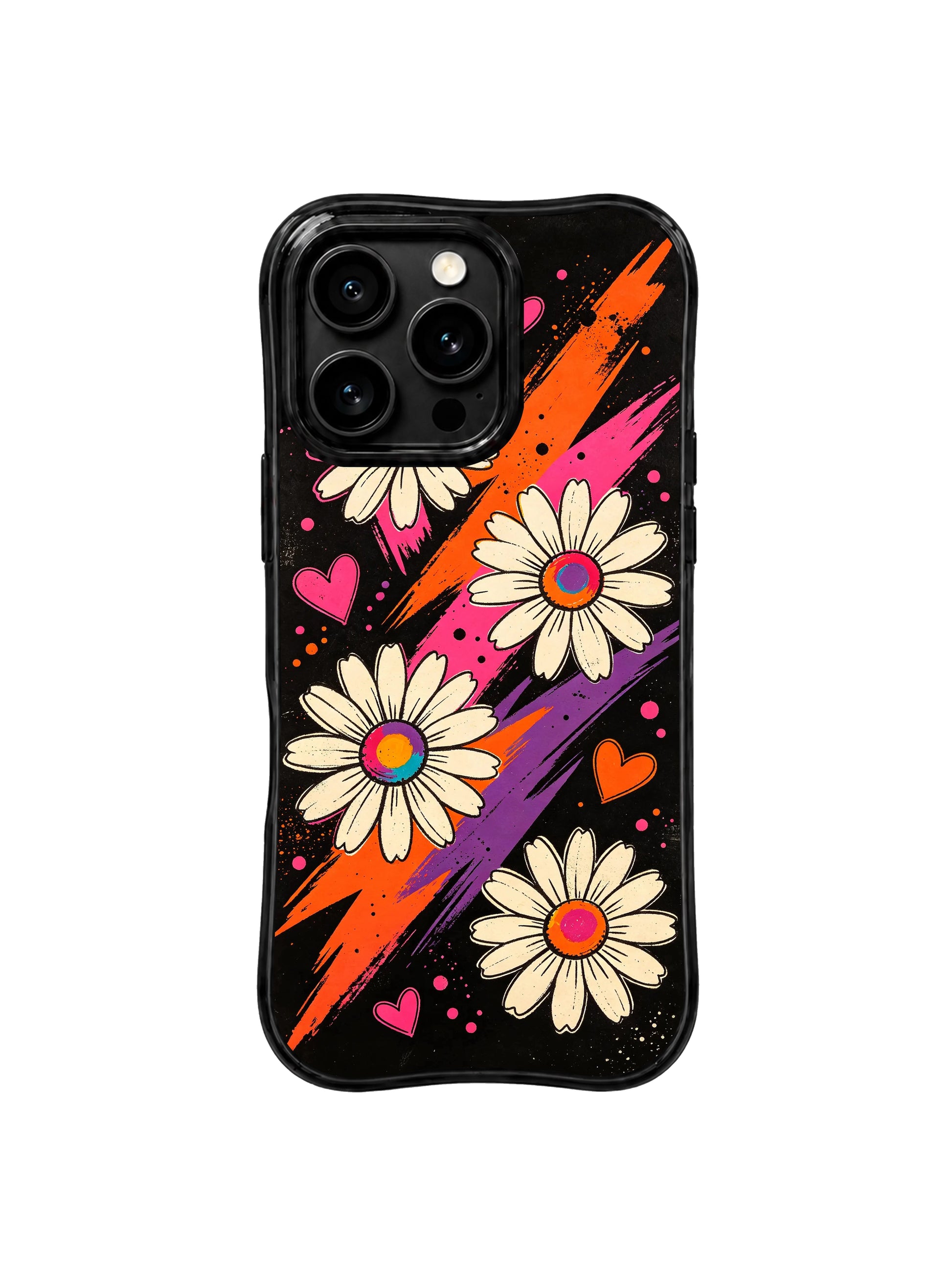 PhoneCasing iPhone 16 pro Case with ethereal midnight garden ribbon swirl floral layout full of hidden mystic charm, Ruby Daze Velvet Wave Blossoms signature collection, MagSafe wavy black protective art casing.
