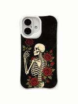 PhoneCasing drop test anti-break Black Rose Oath iPhone 16 Case, four-corner thickened shockproof skeleton with surrounding deep red rose design, impact resistant glossy finish iPhone 16 cover