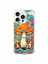 Large sleeping mushroom with small flowering fungi artwork on an iPhone 16 Pro Max case