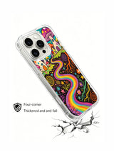 Split above-and-below-ground mushroom village artwork on an iPhone 16 Pro Max case