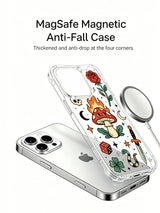 PhoneCasing iPhone 15 pro Case featuring two red roses, dual style dice, four-leaf clover surrounding cute fiery fortune mushroom, scratch resistant clear protective iPhone 15 pro casing for everyday usage.