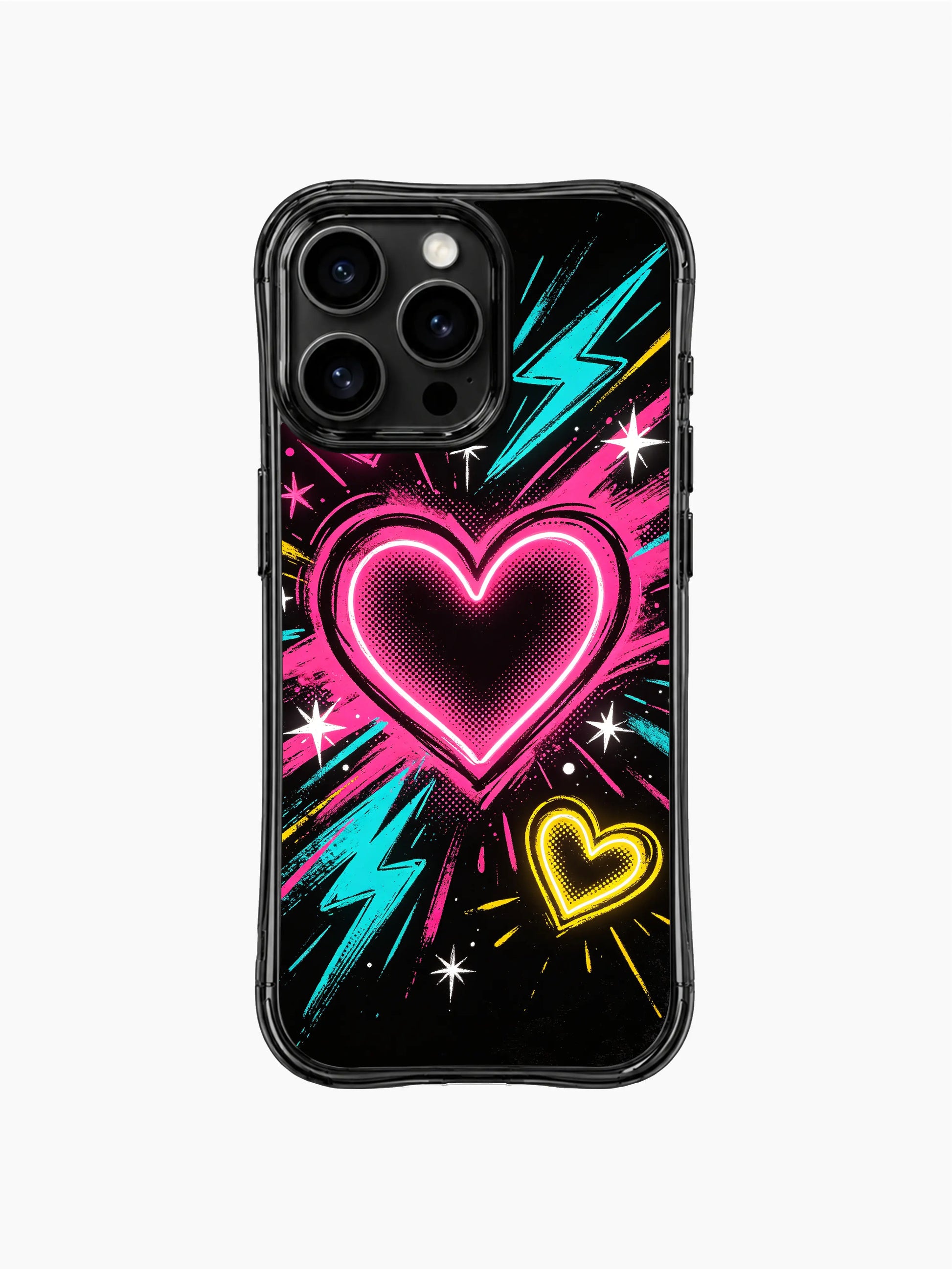 PhoneCasing iPhone 13 Pro Max casing luminous Love Sparks retro neon pop print, rebellious youthful bold design perfect for women who love edgy punk romantic street art.