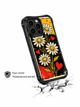 PhoneCasing iPhone 16 pro Case with high-impact contrast red black yellow punk daisy heart splatter dot graphics, Ruby Daze courageous passionate pop art, California made wavy black phone cover.