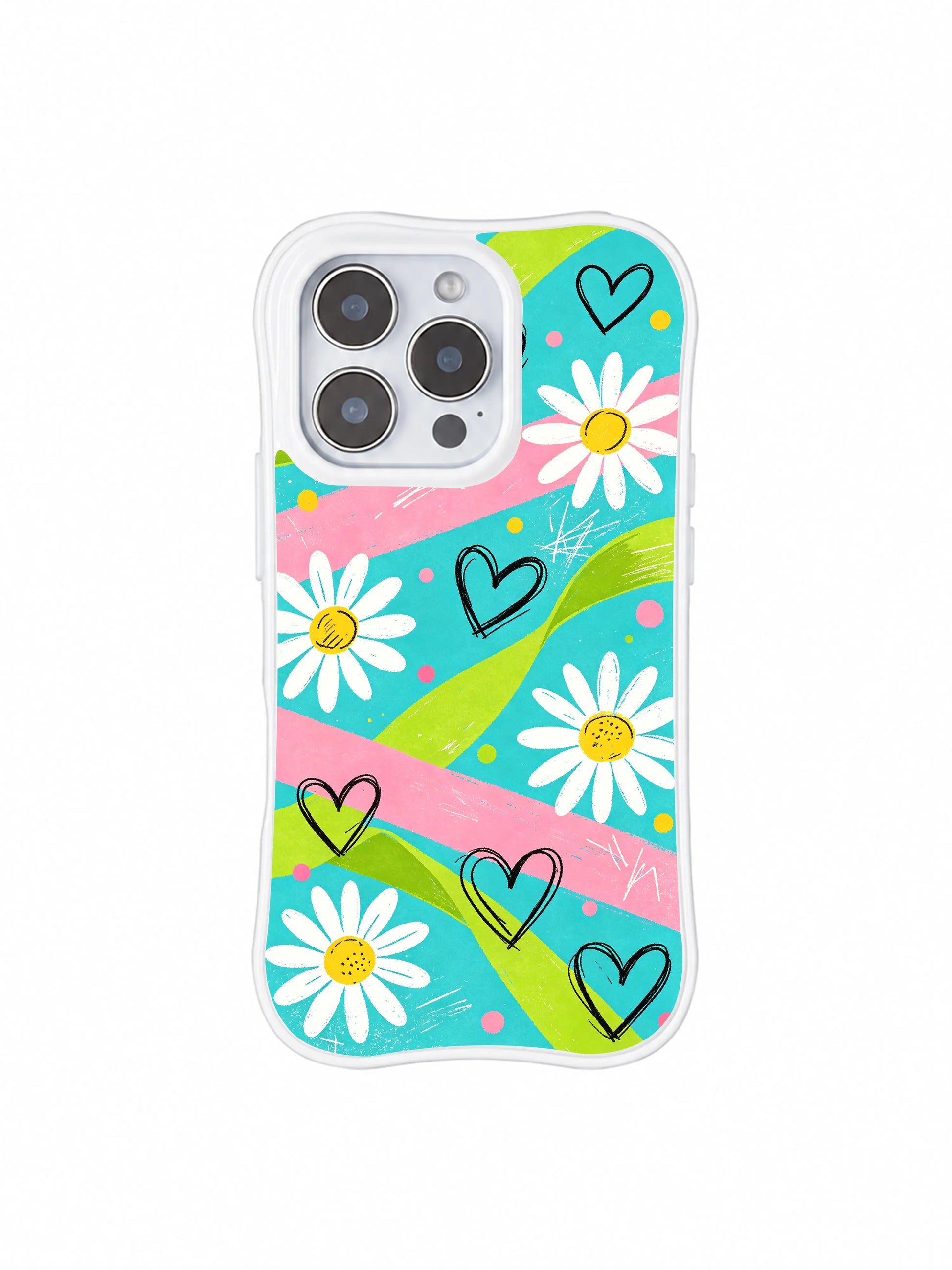 PhoneCasing iPhone 16 pro Case with full-coverage balanced layered textured pastel streak loose sketch daisy heart layout delivering light airy summer mood without childish oversweetness, Ruby Daze free-spirited wanderlust design, slim lightweight wavy premium case.