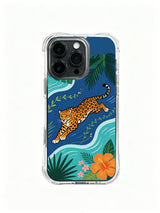 Limited fine art iPhone 13 pro Case from PhoneCasing, exclusive Elias Nocturne coastal jaguar hibiscus tropical artwork cover, ocean wave foliage illustrated premium protective casing UV-printed at California production facility