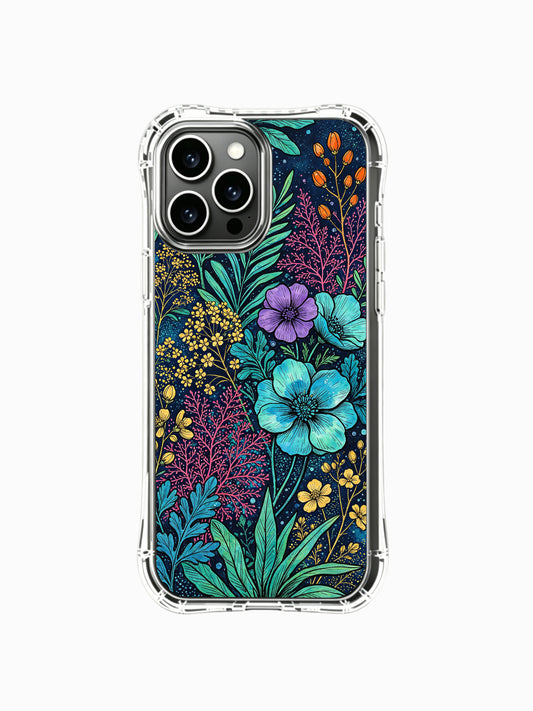 PhoneCasing iPhone 13 pro max Case featuring Elias Nocturne's "Deep Sea Garden" art, a whimsical floral print with turquoise blooms on a dark background.