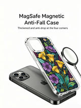 PhoneCasing iPhone 16 Pro Max Case - exclusive Elias Nocturne Floral Nocturne design. Yellow calla lilies and purple blooms, durable protective case with UV-printed print.