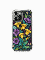 PhoneCasing iPhone 16 Pro Max Case featuring Elias Nocturne’s Golden Calla Night art. Warm yellow calla lilies and purple blooms on a deep blue background, gallery-quality floral print.