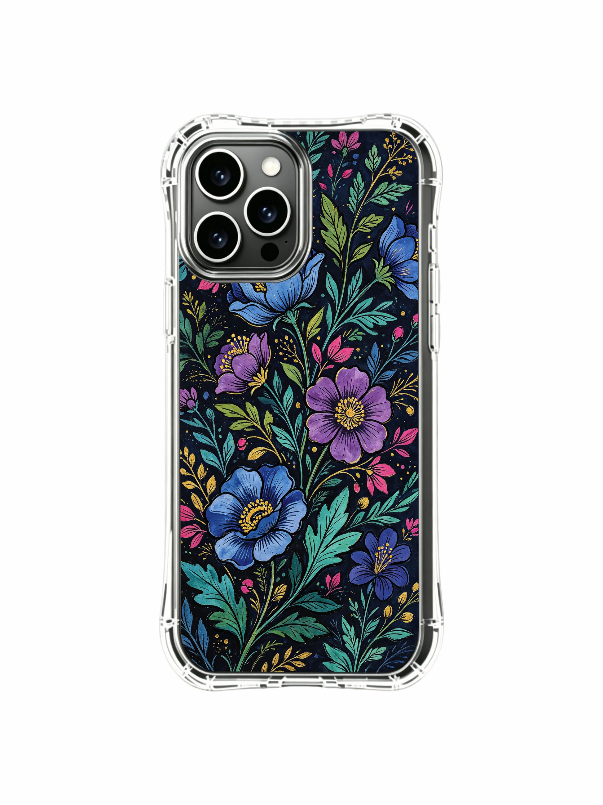 PhoneCasing iPhone 16 Pro Max Case featuring Elias Nocturne's indigo peony night art, rich blooms in a dark setting.