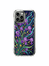 PhoneCasing iPhone 16 Pro Max Case featuring Elias Nocturne's "Iris Waterfall" art, a cascading wave of purple blooms.