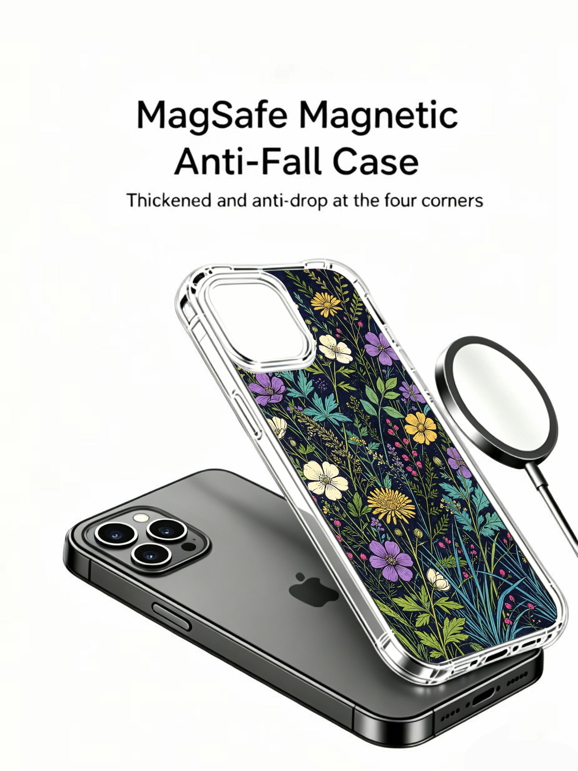 PhoneCasing iPhone 16 Pro Max Case - exclusive Elias Nocturne Meadow Nocturne design. Wildflowers and green foliage, durable protective case with fade-resistant print.