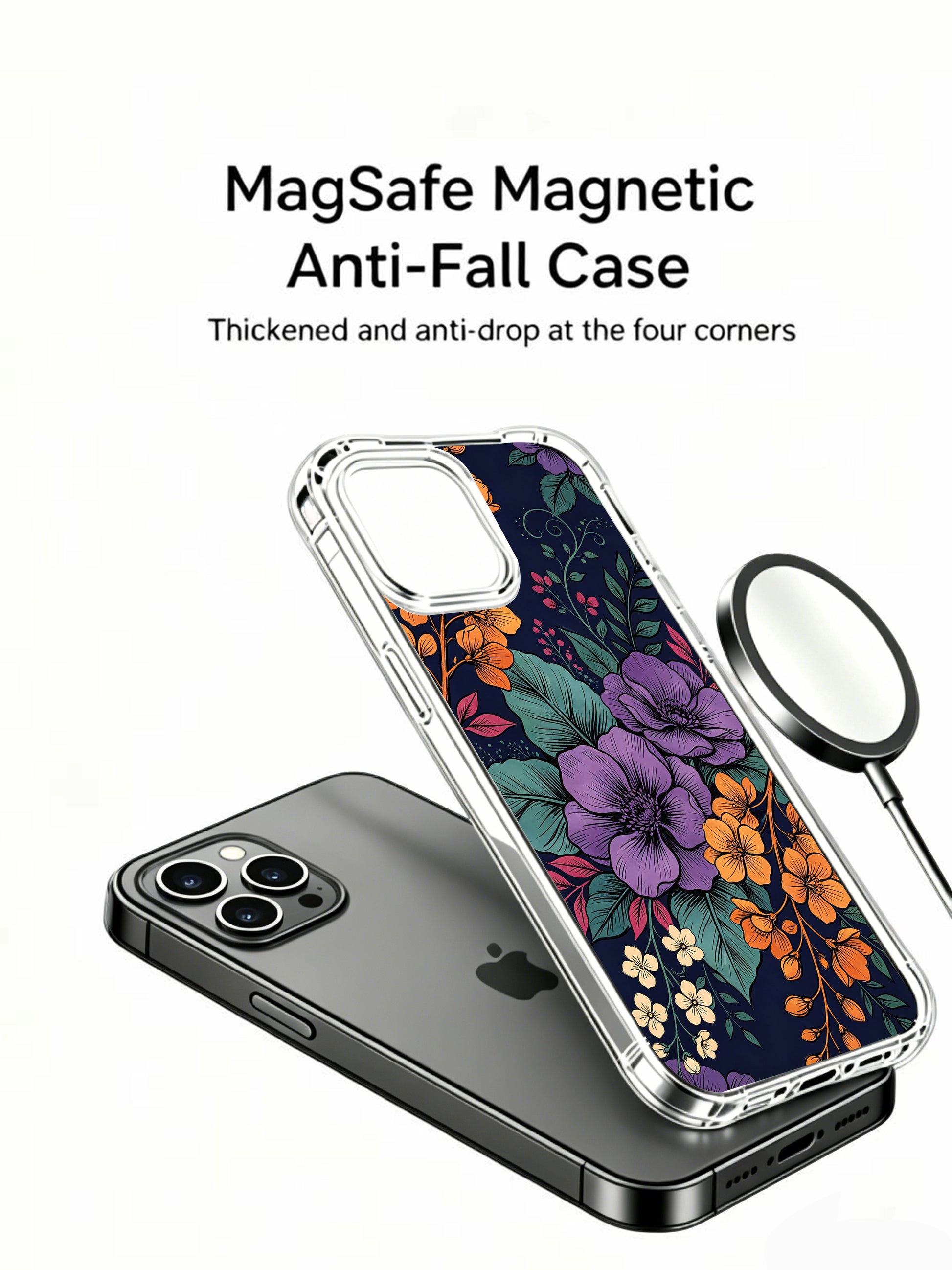 PhoneCasing iPhone 16 Pro Max Case - exclusive Elias Nocturne Midnight Floral design. Rich blooms and intricate leaves, durable protective case with fade-resistant print.
